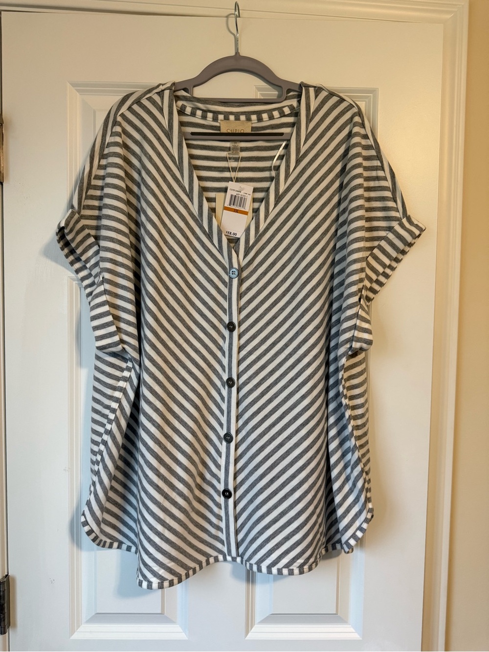 Cupio Striped Button-Front V-Neck Top